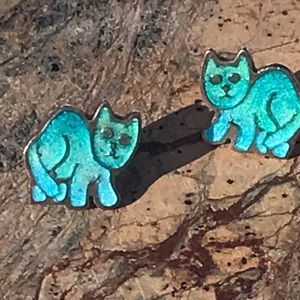 Artist-Made Blue Cat Earrings from Spain